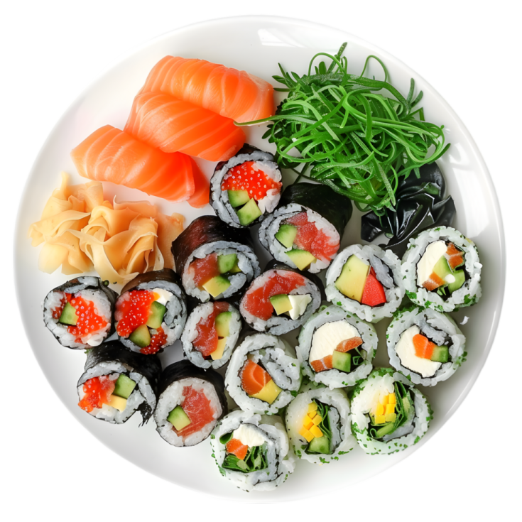 a plate filled with different types of su and vegetables