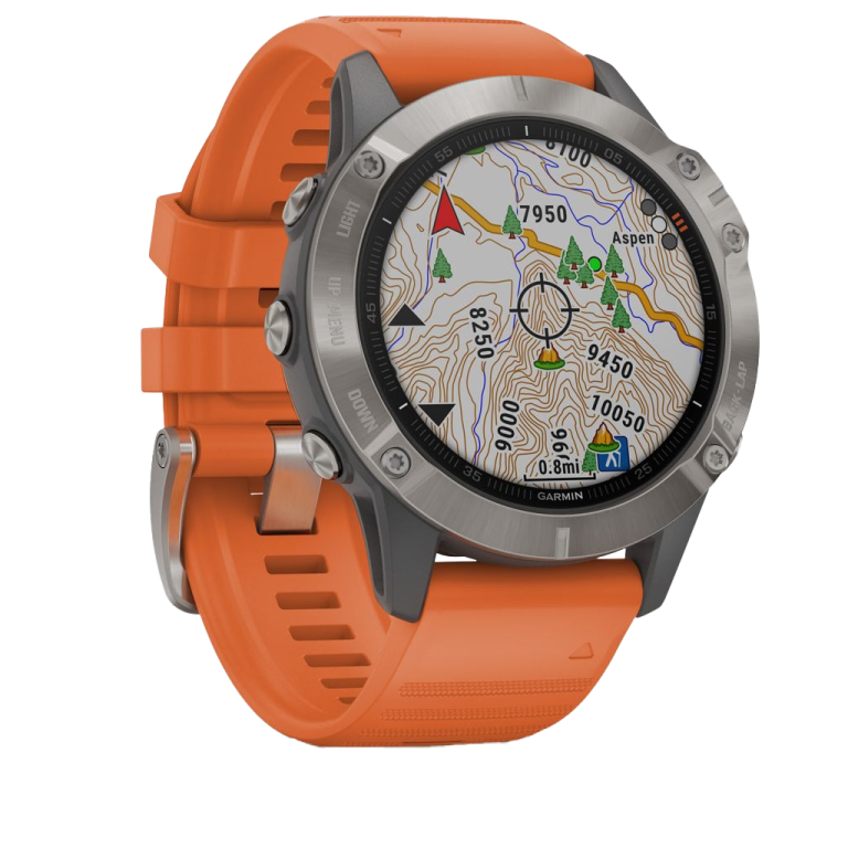 the gage gps watch with an orange band