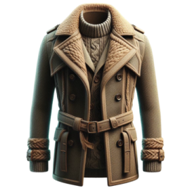 a brown coat with a fur collar and cuffs