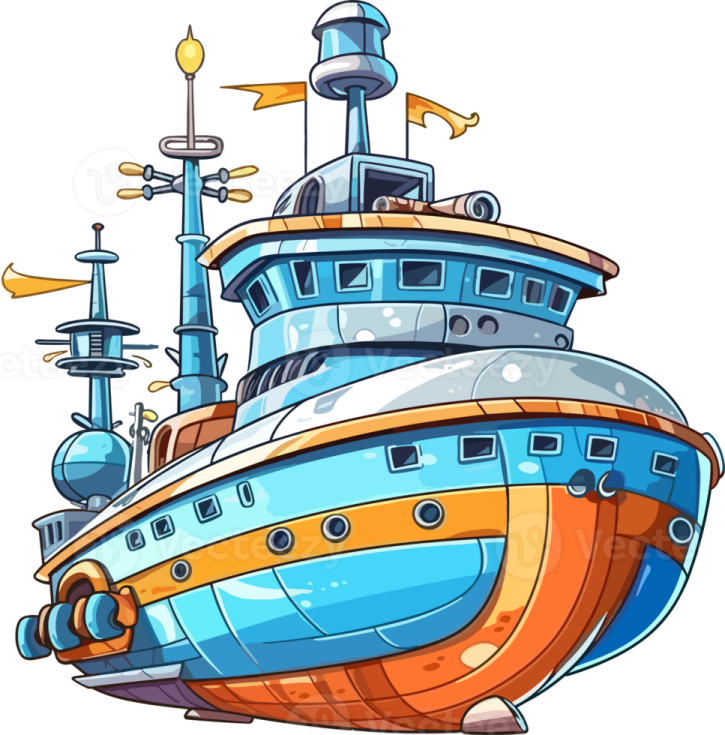 an orange and blue boat with a yellow bow