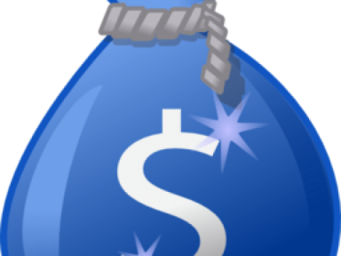a blue bag with a dollar sign on it