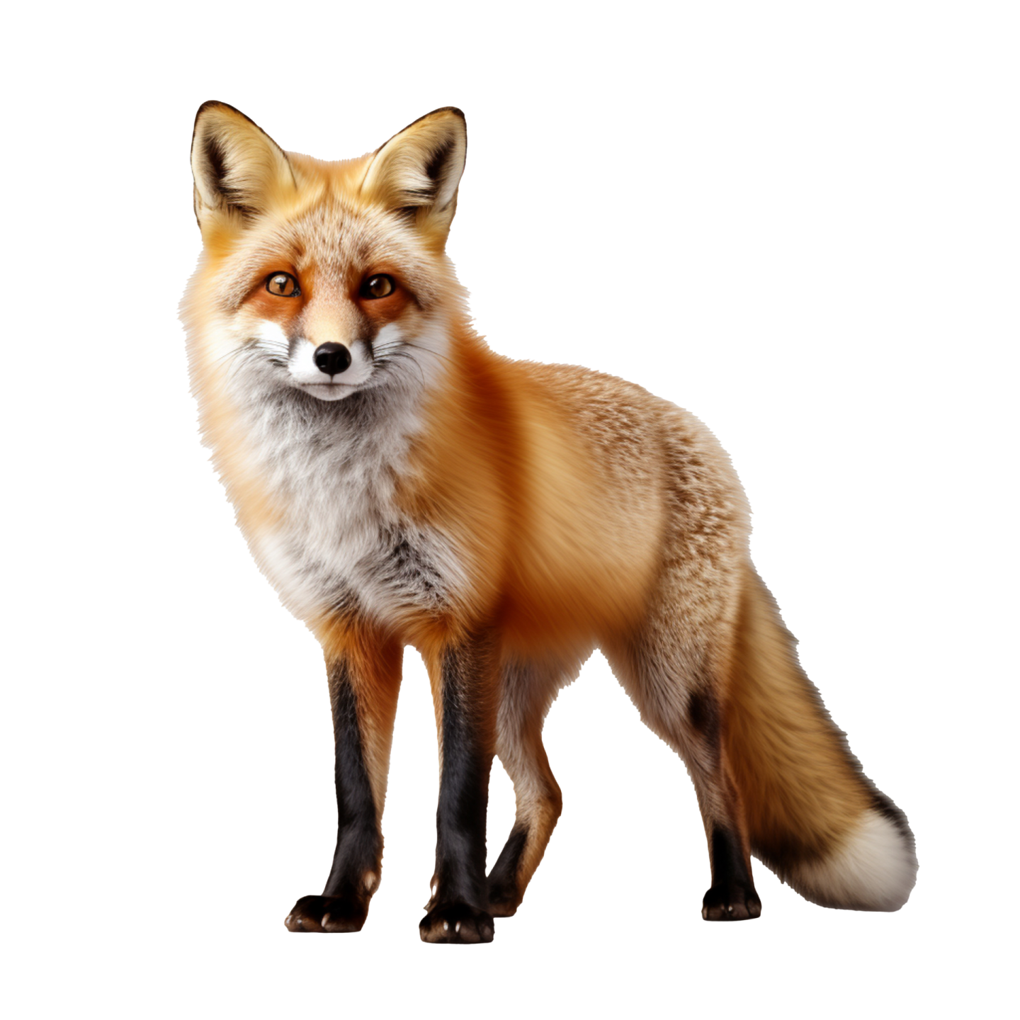 a red fox standing in front of a white background