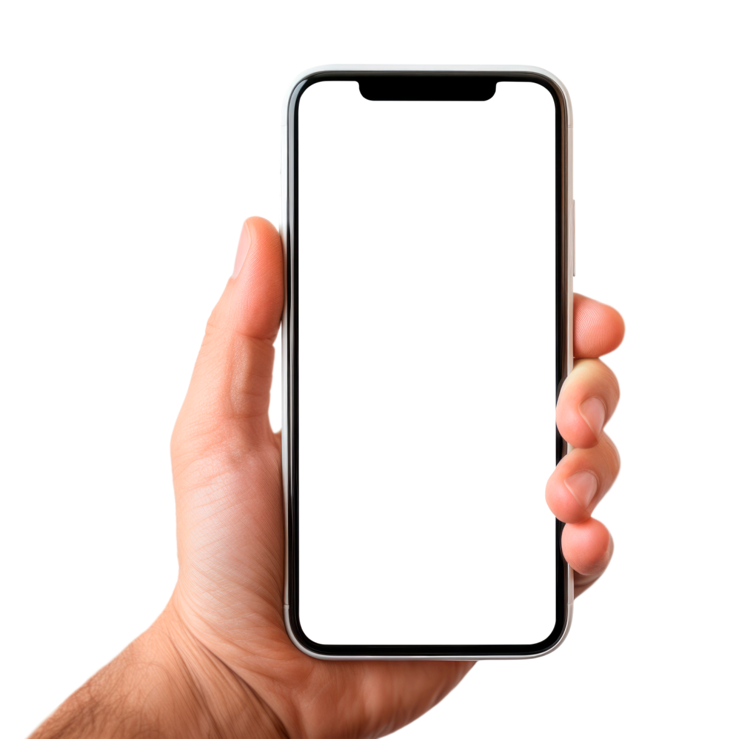 a hand holding an iphone with a blank screen