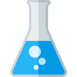 a blue and white beakle filled with liquid