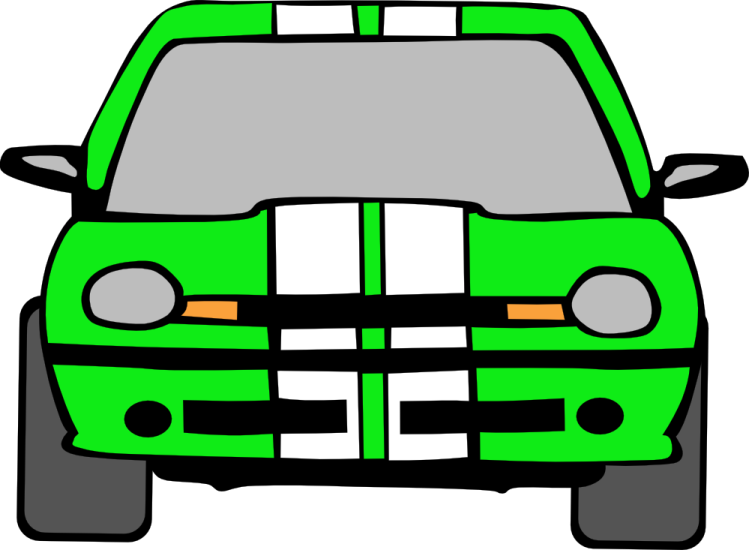 a green car with white stripes