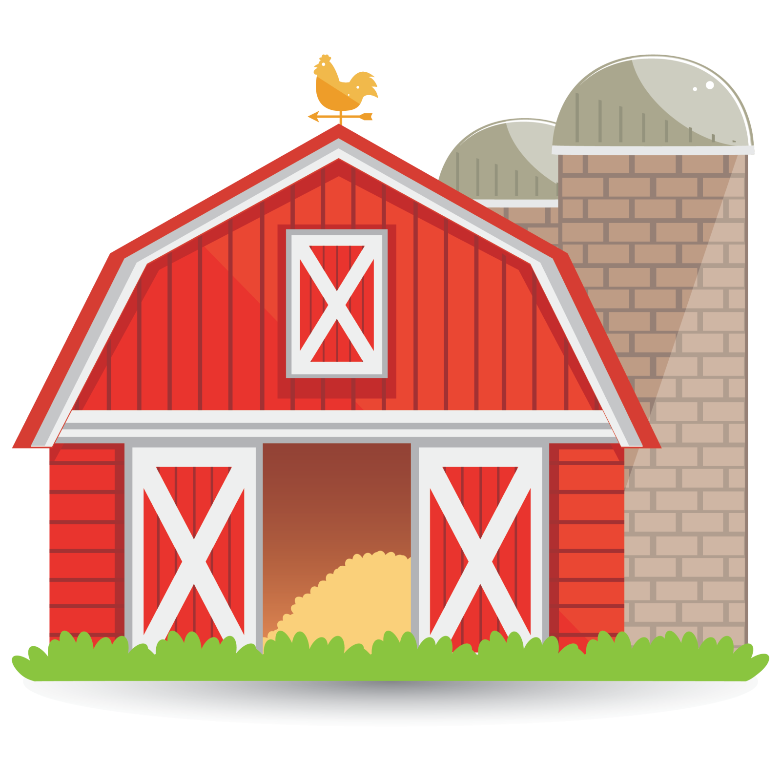 a red barn with a bird on top of it