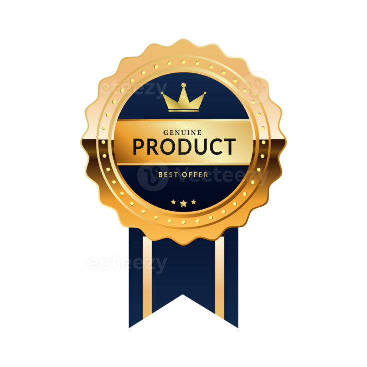 a gold medal with the word product on it