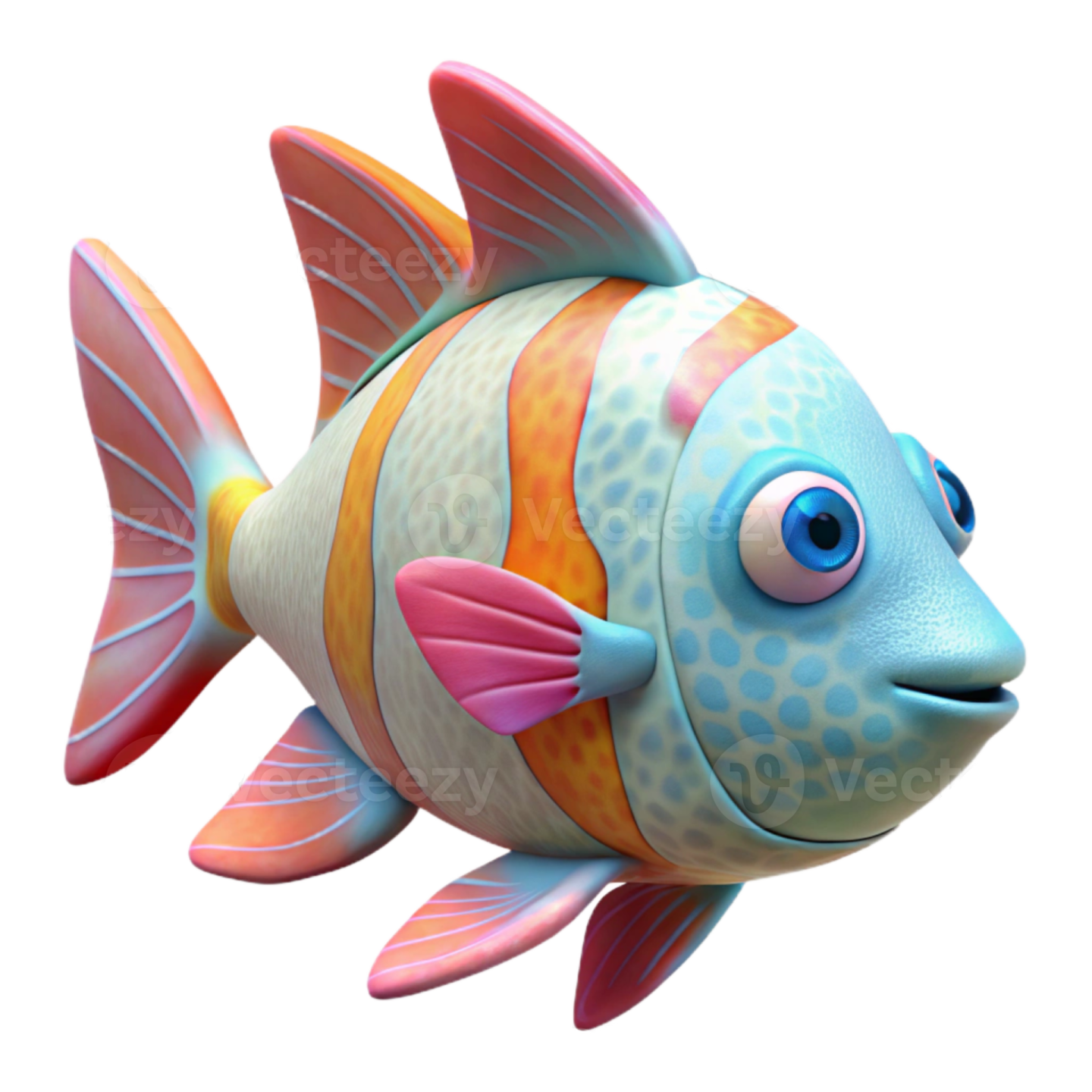 a cartoon fish with blue and orange stripes