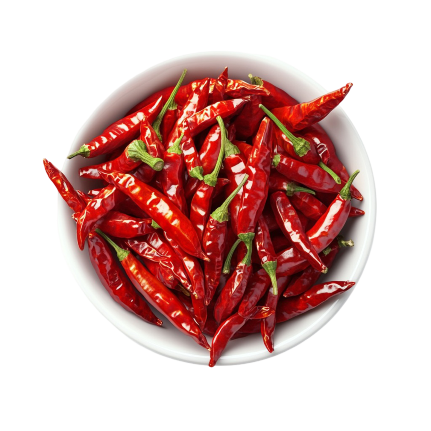a white bowl filled with red peppers