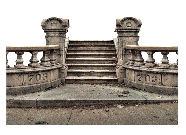 an old stone staircase with steps leading up to it