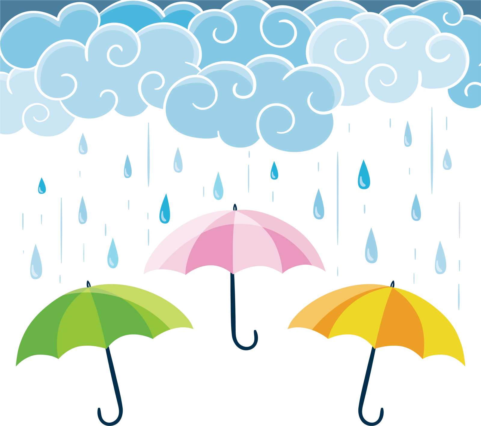 three umbrellas in the rain
