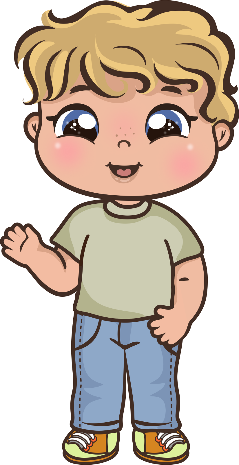 a little boy with blue eyes and a green shirt