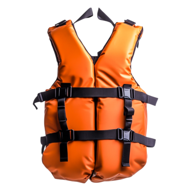 an orange life vest on a white background