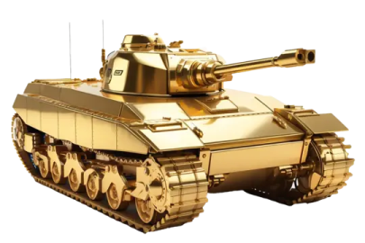 a gold colored tank on a white background