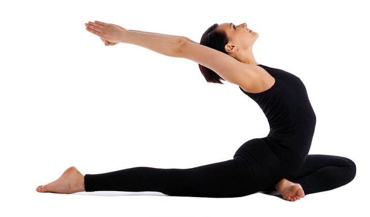 a woman doing yoga on a white background