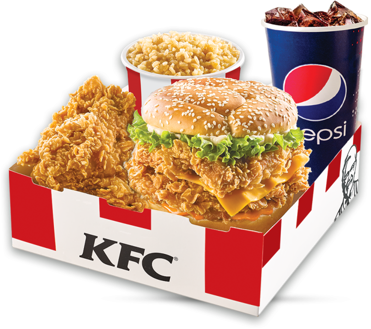 a box of food and a cup of soda