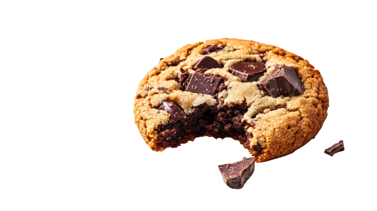 a chocolate chip cookie on a white background