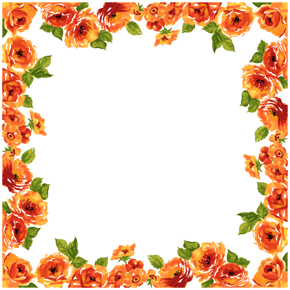 a square frame with orange flowers and leaves