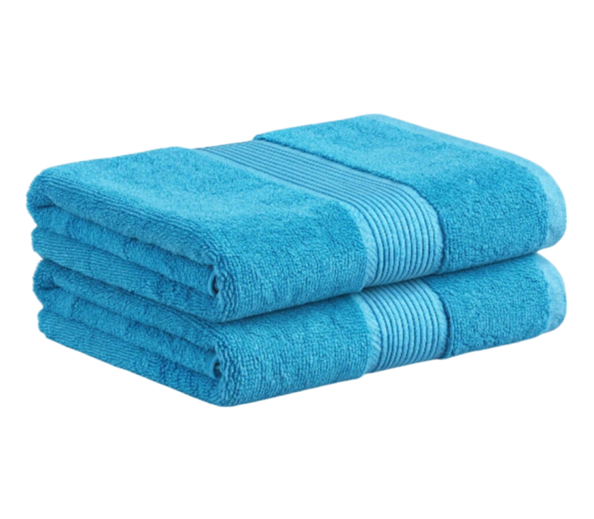 a stack of blue towels