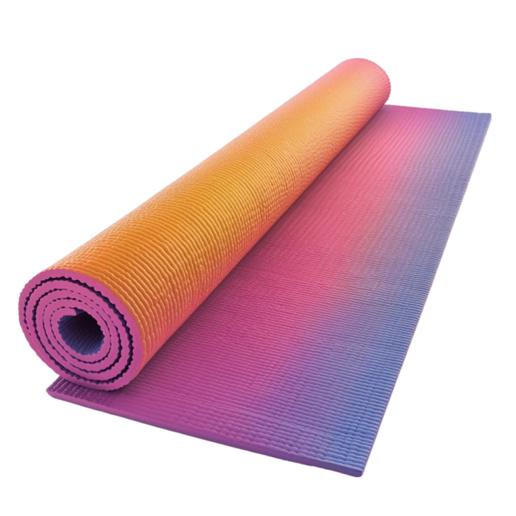 a colorful yoga mat on a white background