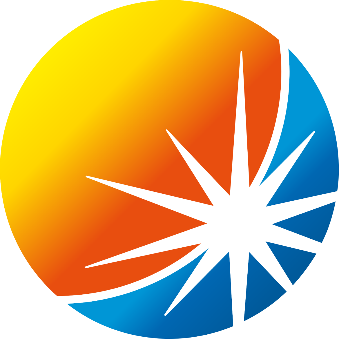 an orange and blue circle with a star in the middle