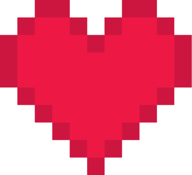 a red pixeled heart on a white background