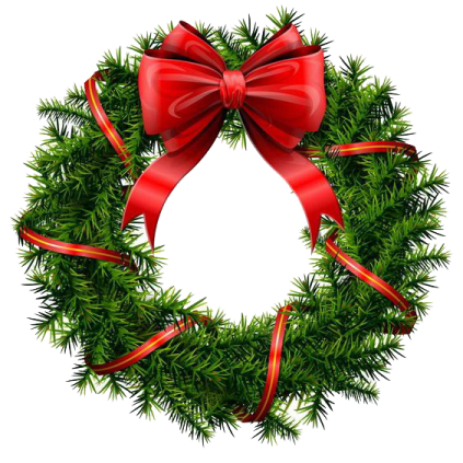 a christmas wreath with red ribbon and bow