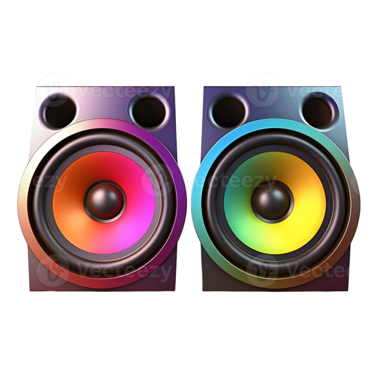 two colorful speakers on a white background