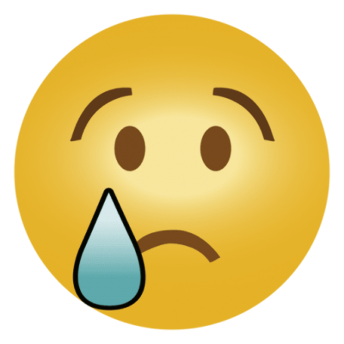 a yellow smiley face with a teary expression