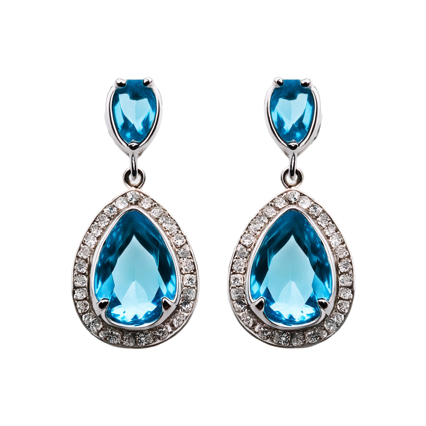 a pair of blue and white topaz earrings