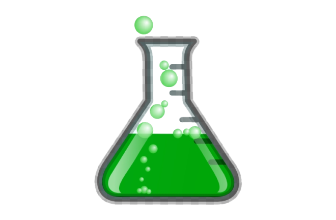 a test tube with green liquid in it