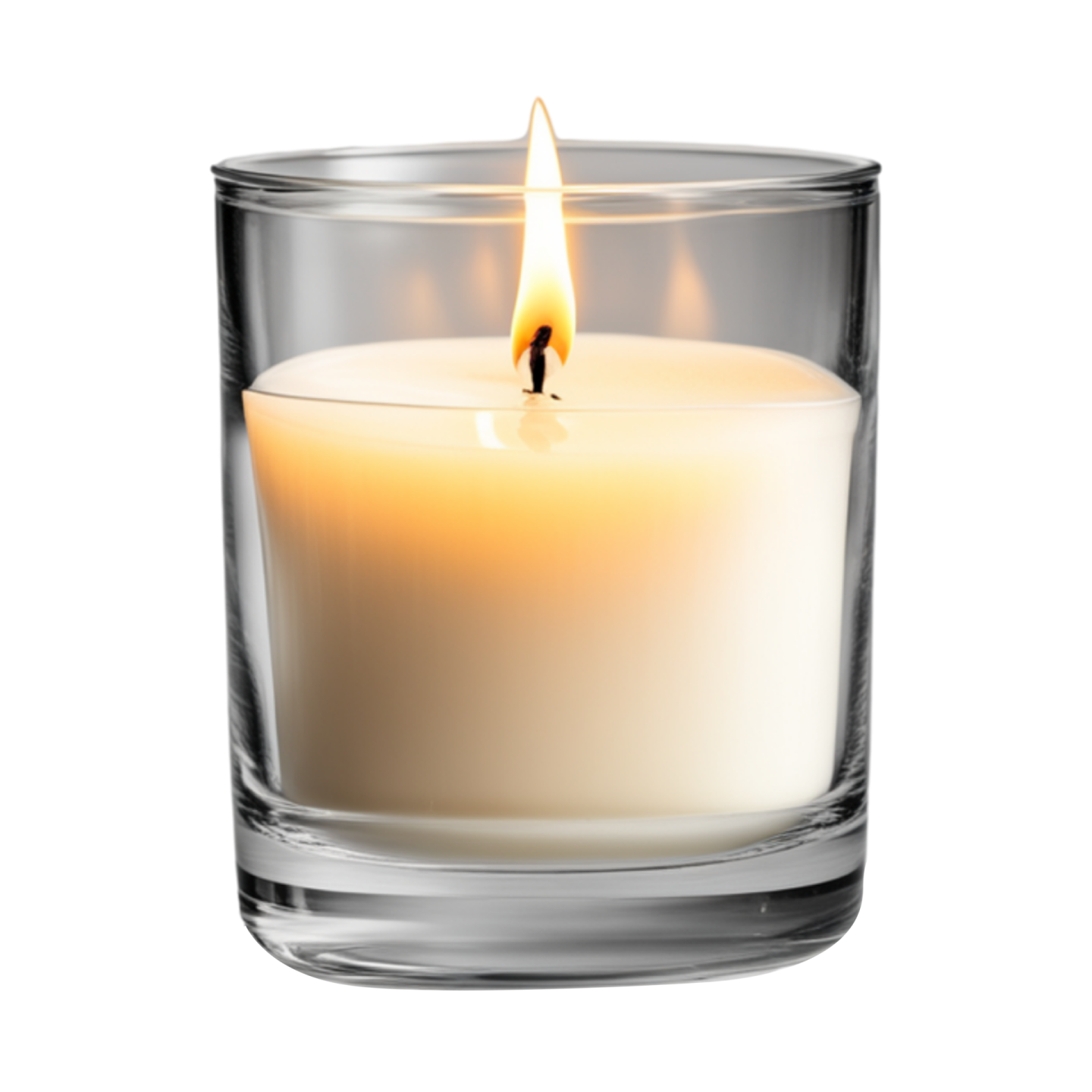 a white candle in a clear glass