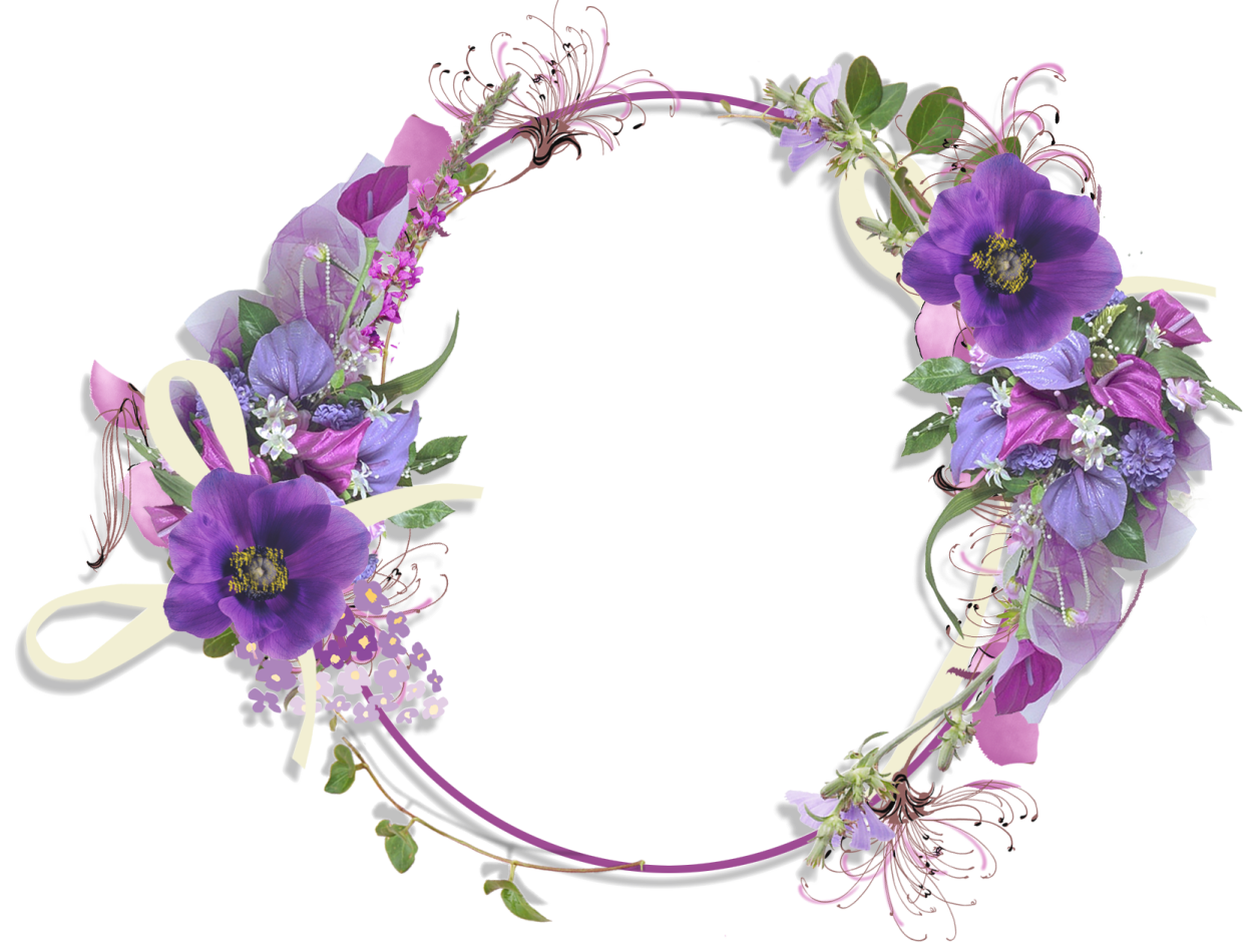 a wreath with purple flowers and green leaves