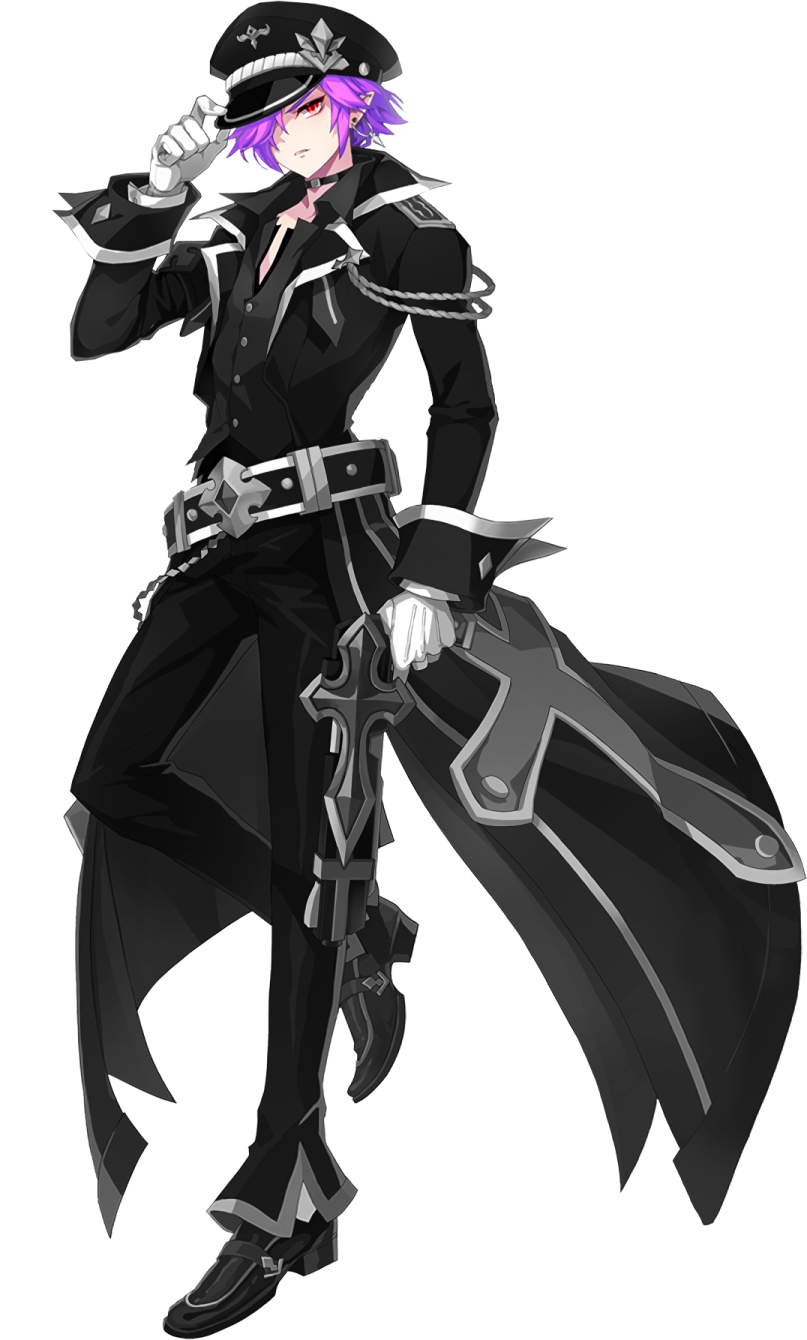 an anime character with purple hair and black clothes