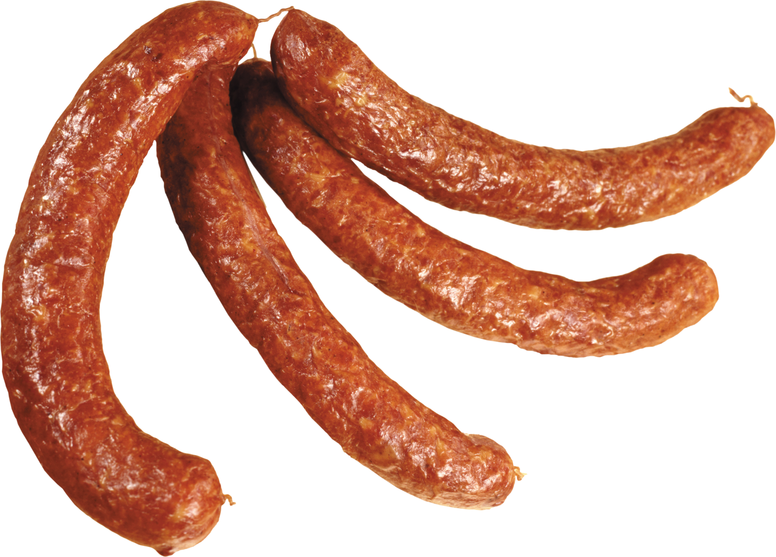 three sausages on a white background