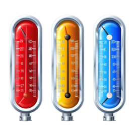 three thermometers on a white background