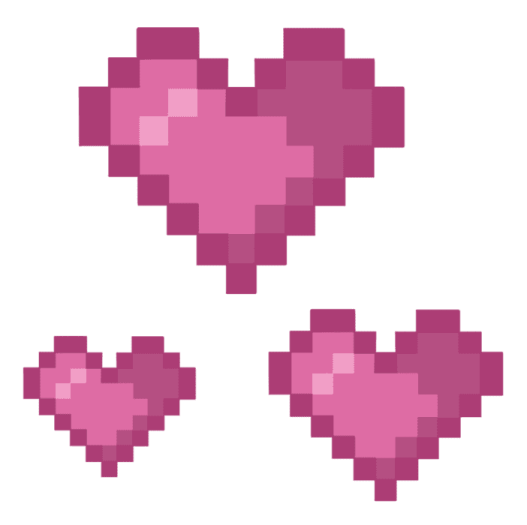 three pixel hearts