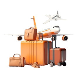 an airplane and luggage on a white background