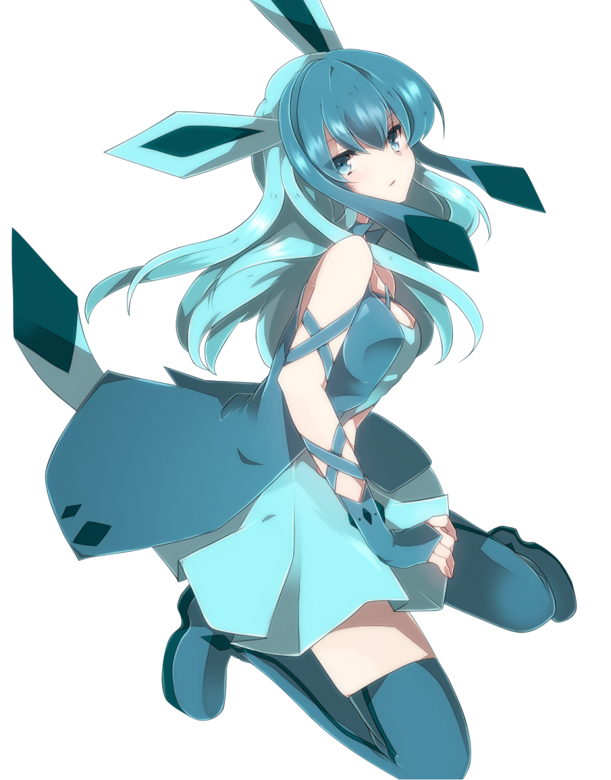 an anime girl in a blue dress and black shoes