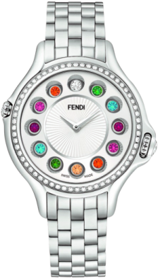a women's watch with multi colored stones