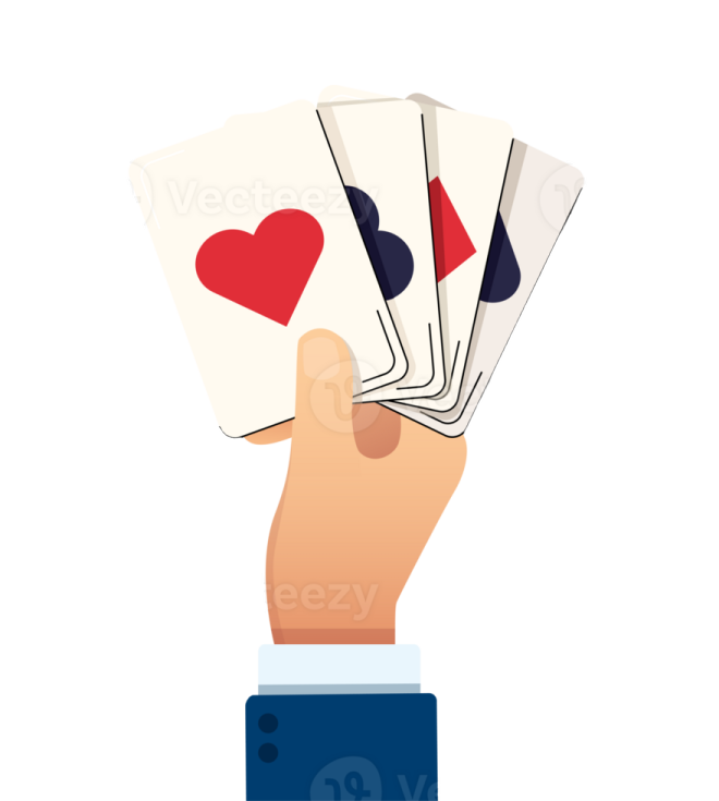 a hand holding playing cards with hearts