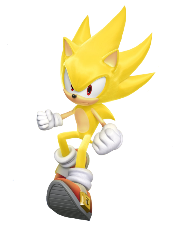 a yellow sonic figure on a white background