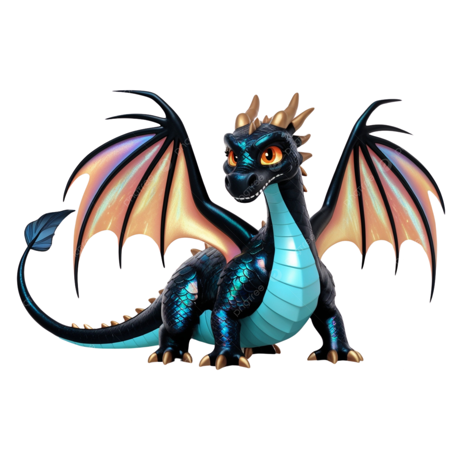 a blue and black dragon sitting on a white background