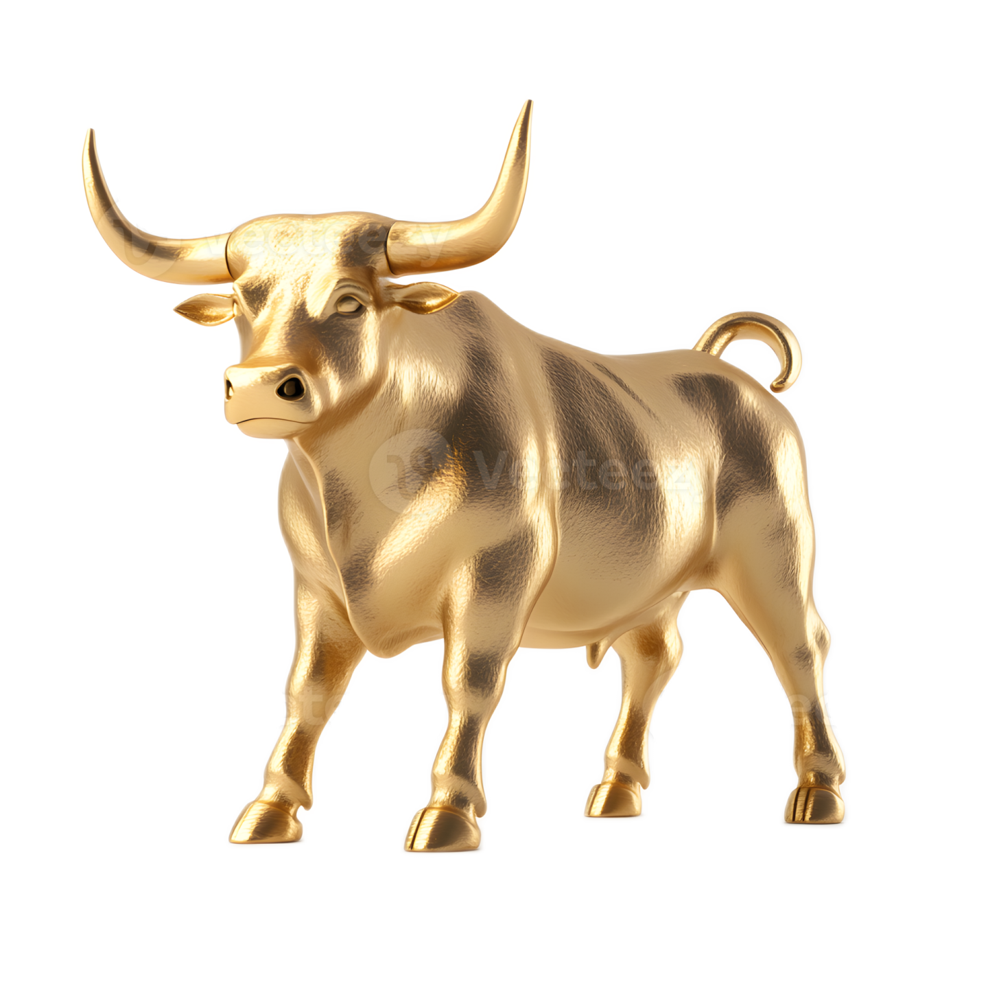 a gold bull statue on a white background
