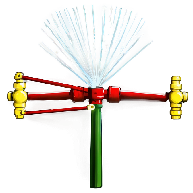 a red and green fire hydrant with two hoses