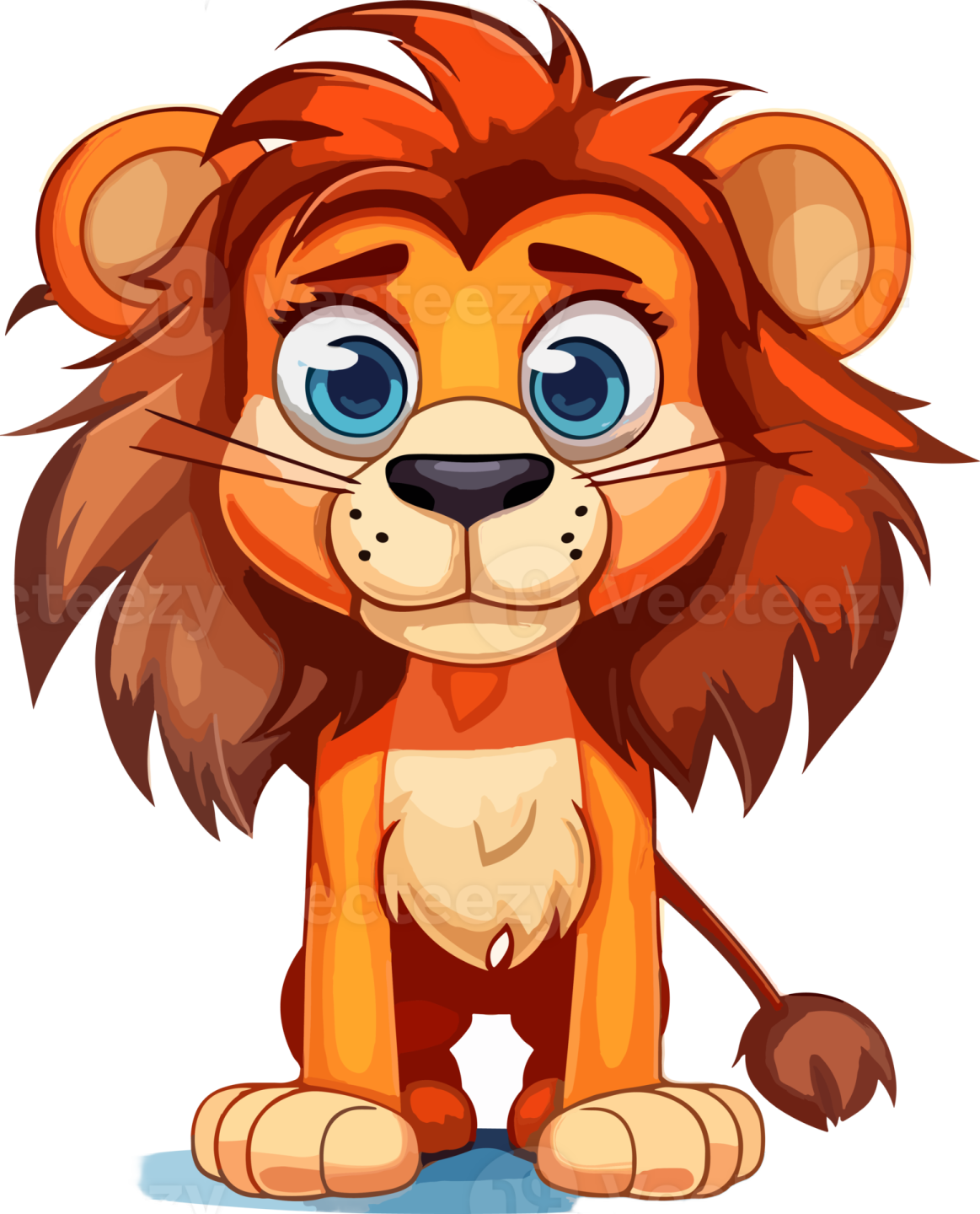 a cartoon lion with big blue eyes