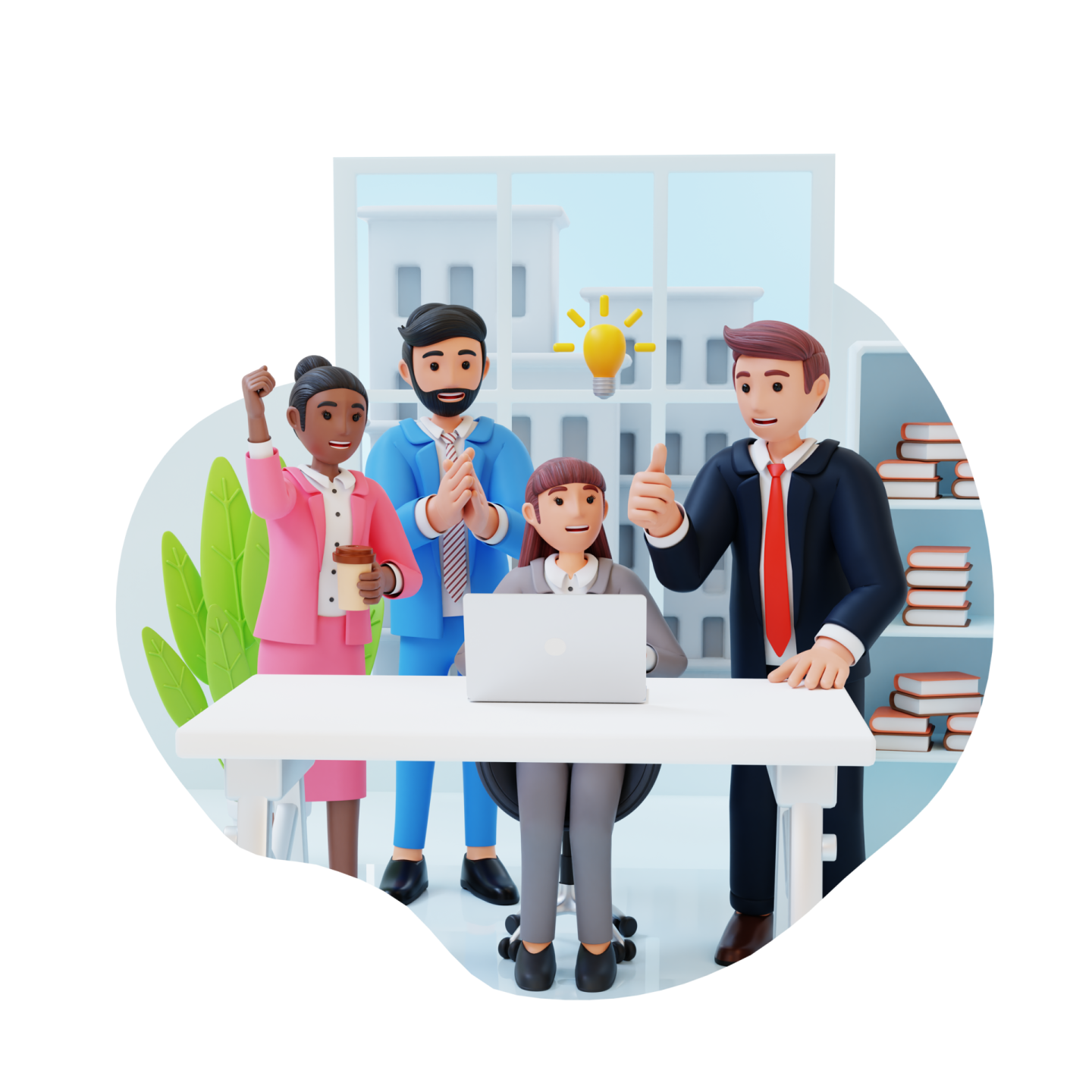 a group of people standing around a laptop