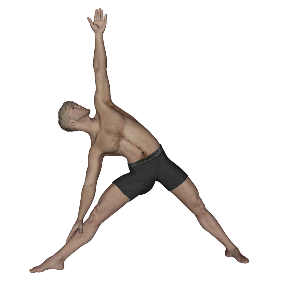a man in a yoga pose on a white background