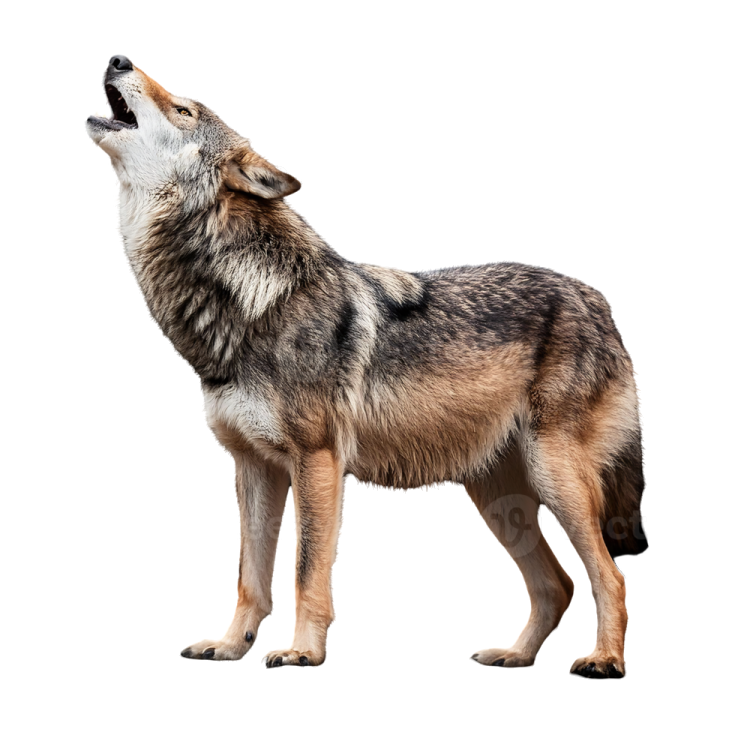 a wolf standing in front of a white background