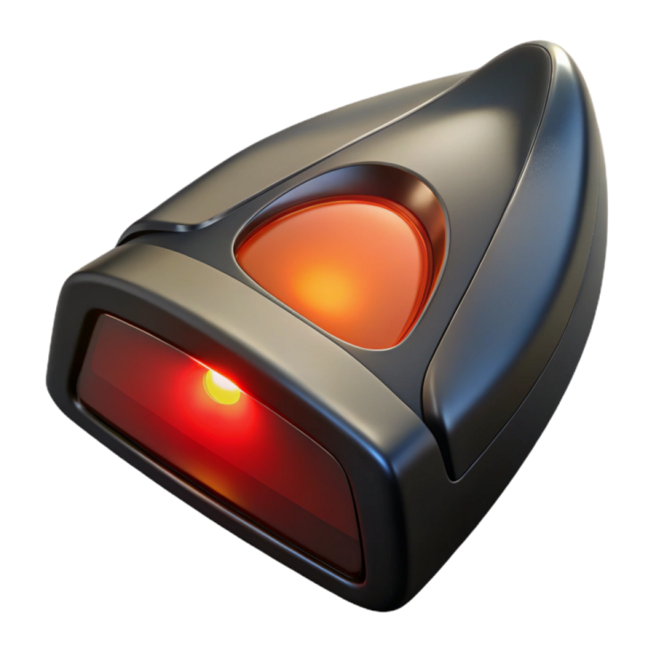 a black and red light on a white background